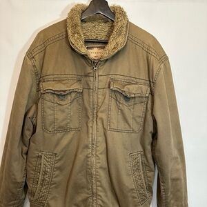 Arizona Denim Mens Size L Fleece Lined Jacket Biker Trucker Military Coat VTG